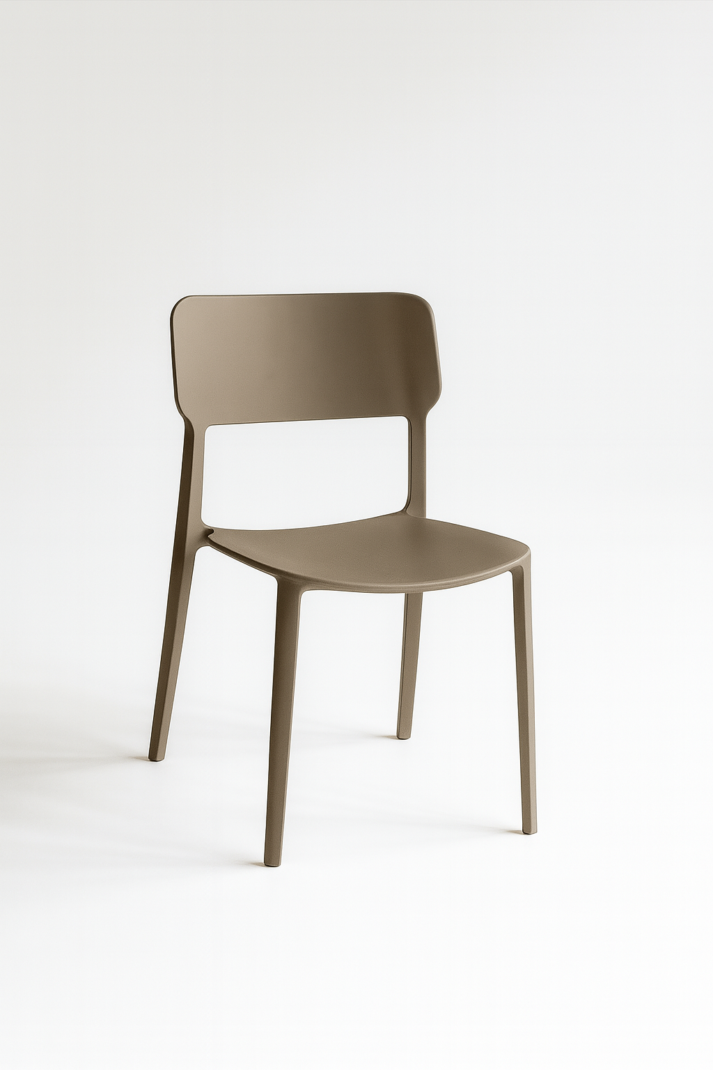 The Alex Chair in Driftwood — a minimalist, stackable dining chair with clean lines