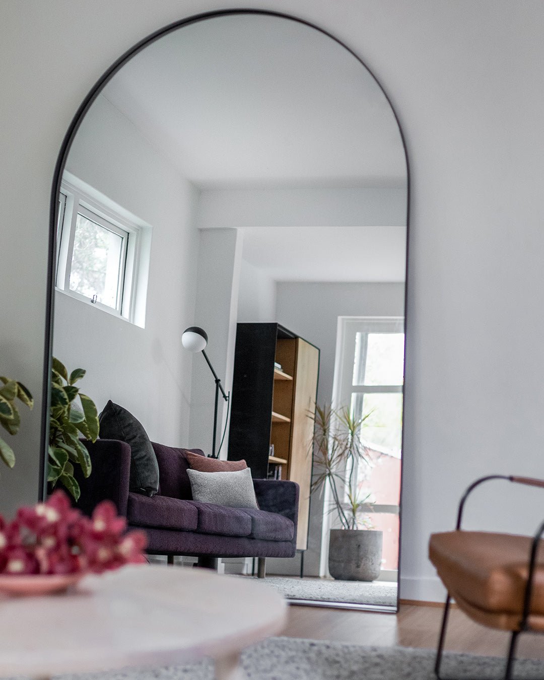 Black Archie Oversized Mirror front view showing slim metal frame and full length proportions