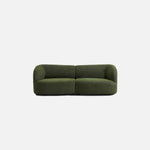 eep-etched front view of Calvin 2 seat modular lounge sofa in olive green fabric