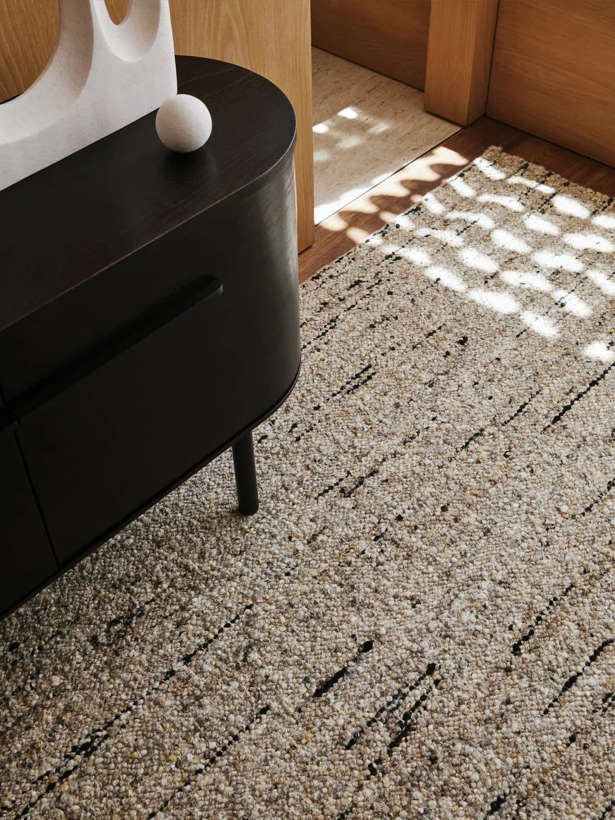 Tribe Home Flint Rug – textured neutral rug with a modern, mottled finish, ideal for minimalist or industrial interiors