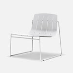 Sculptural Frankie outdoor lounge chair in white, angled view for patio use