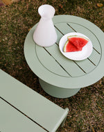 Carmen Outdoor Side Table in eucalypt green finish, perfect for balconies and courtyards.