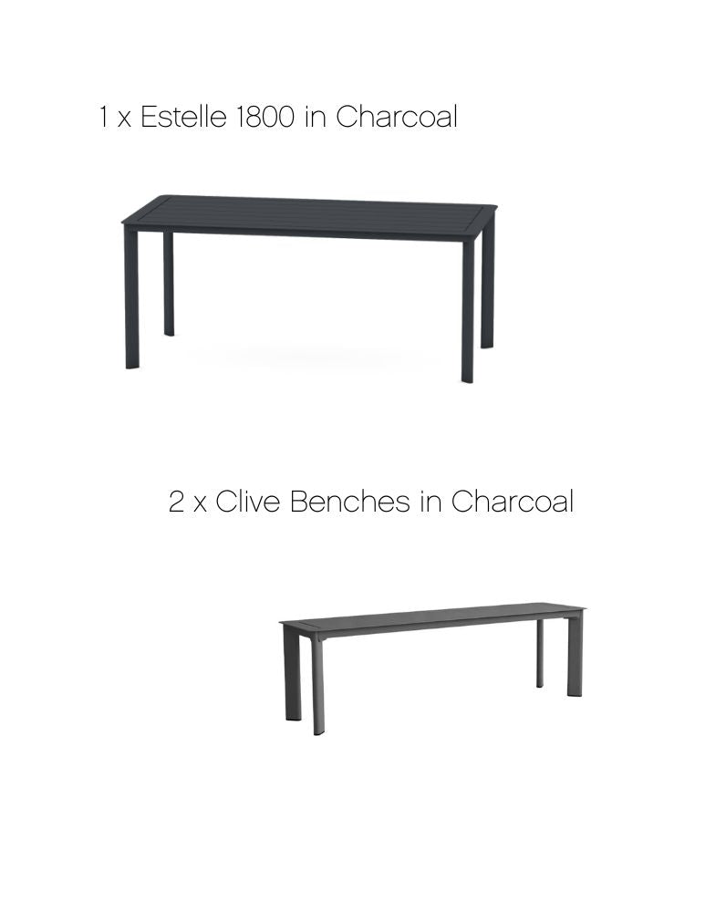 Estelle & Clive Outdoor Dining Set with 2 Benches in Charcoal