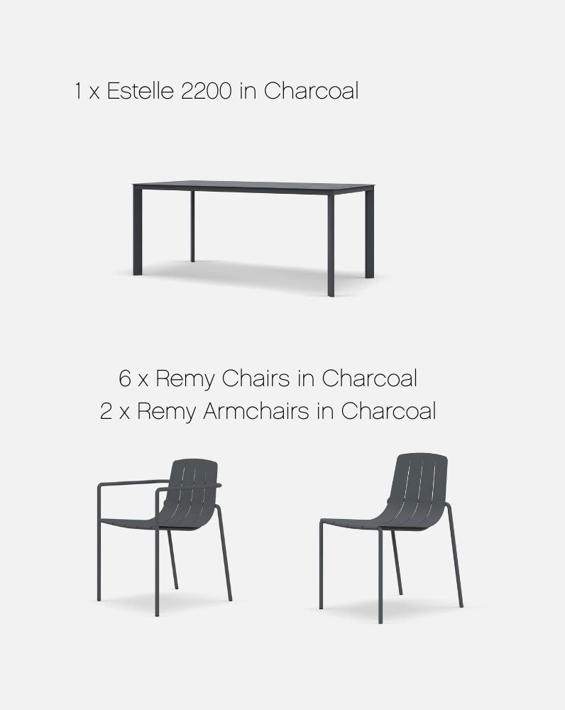 Estelle & Remy Outdoor Dining Set with 8 Chairs in Charcoal (2 with Arms)