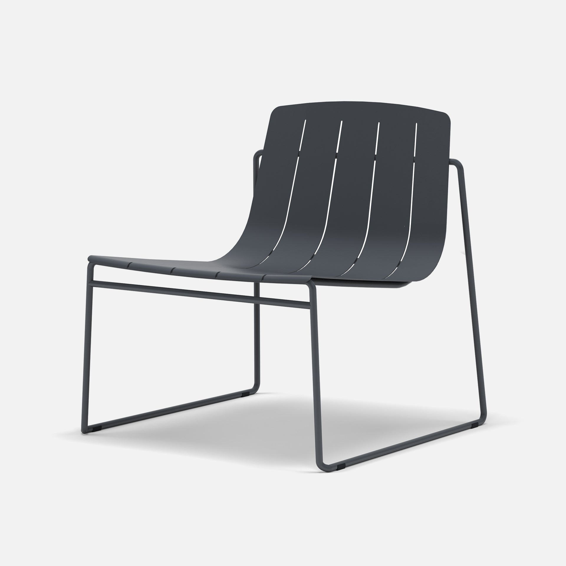 Sculptural Frankie outdoor lounge chair in charcoal, angled view for patio use