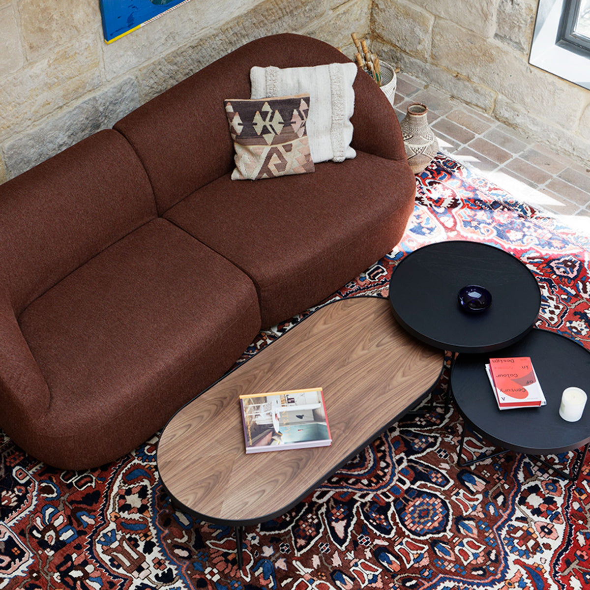 Calvin Sofa in Rove brick styled in a living room