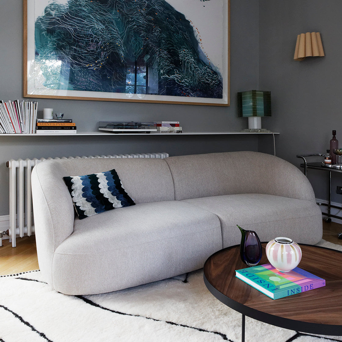Calvin Sofa in Rove oatmeal shown from a side angle