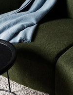 Side view of Calvin 3 seat comfortable couch in olive upholstery
