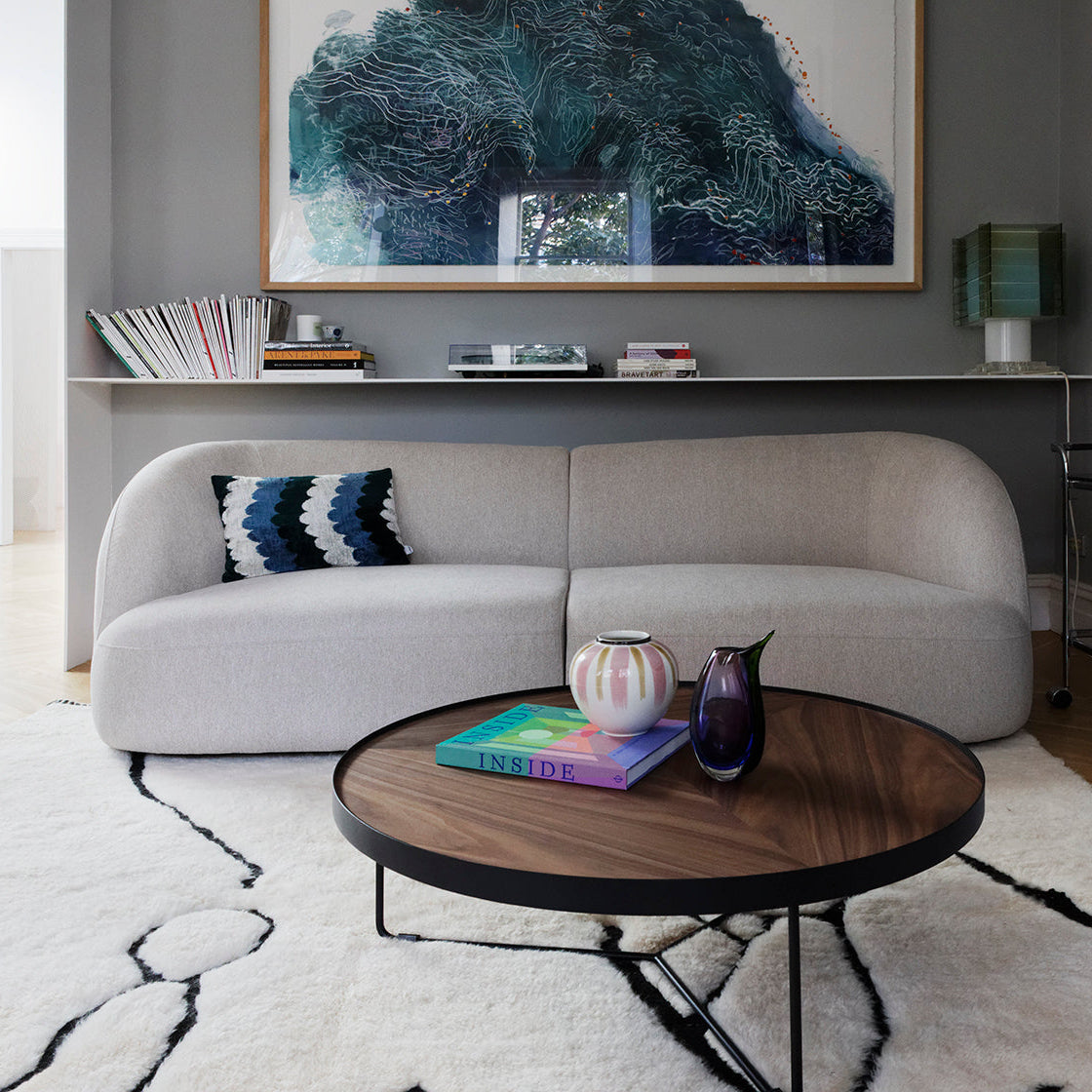Calvin Sofa in Rove oatmeal styled in a living room