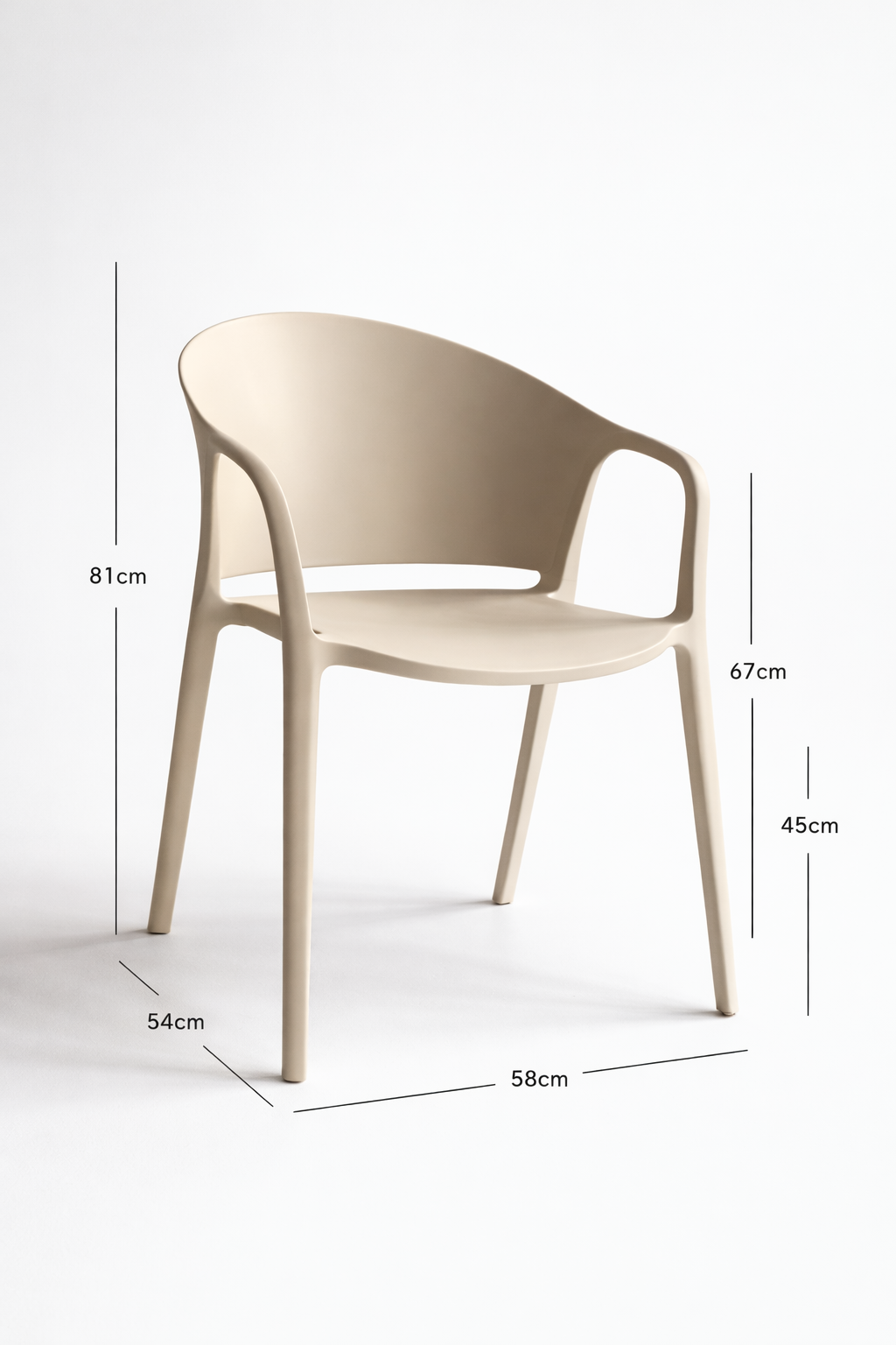 Carla Stacking Armchair dimensions: 81cm high, 45cm seat height, 54cm deep and 58cm wide