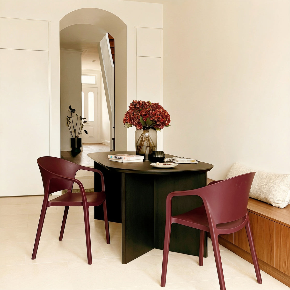 Carla Stacking Armchair in russet, a studio shot of the stackable armchair