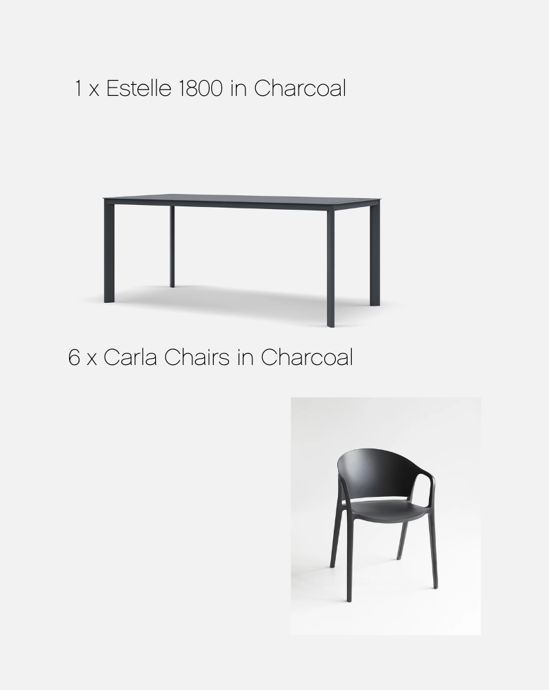 Estelle & Carla Outdoor Dining Set with 6 Chairs in Charcoal