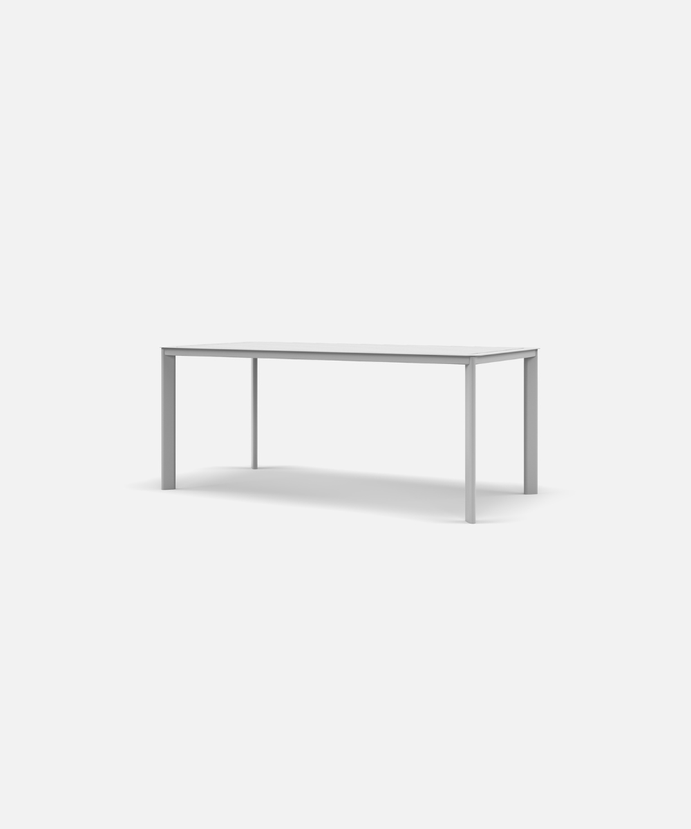 Rectangular metal table on a white background