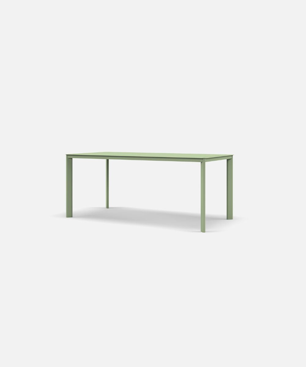 Green metal table on a white background