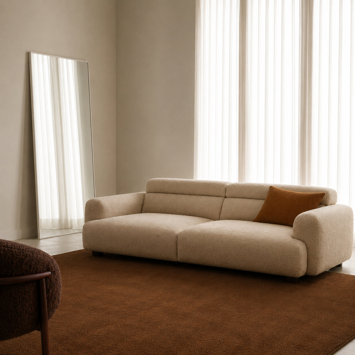 Harvey Sofa in Orson Beige styled in a living room