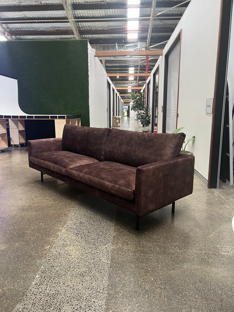 Louis Shallow sofa 2400 covered in Chocolate Electra Velvet 40% off RRP