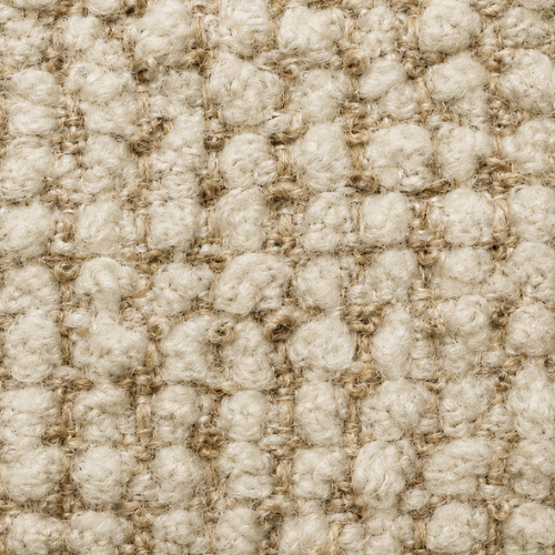 Marlo fabric in Barley, a close-up of the chunky boucle weave used on the Rocco and Roy chairs