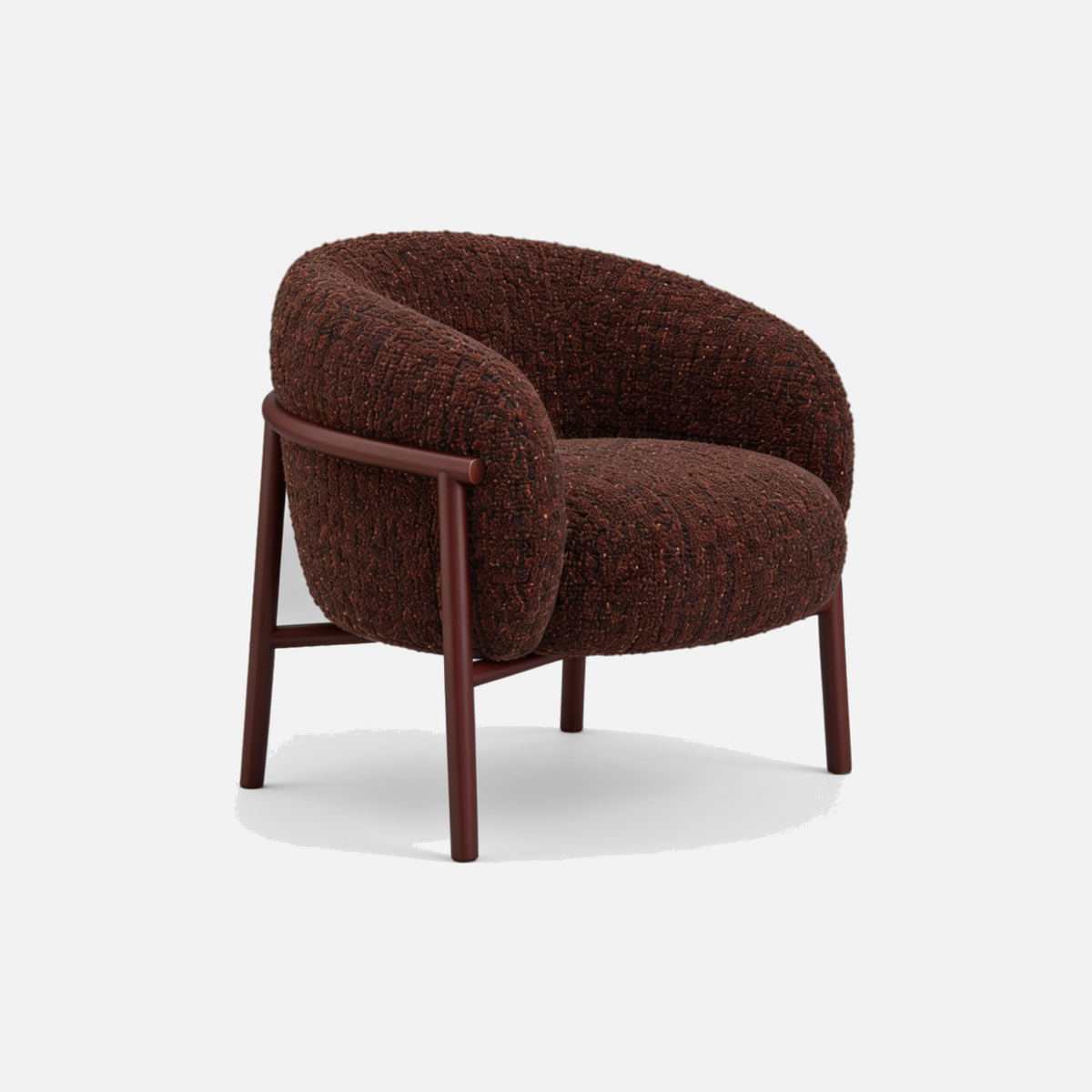Roy Chair in Marlo Oxide, a curved barrel-back armchair in deep rust