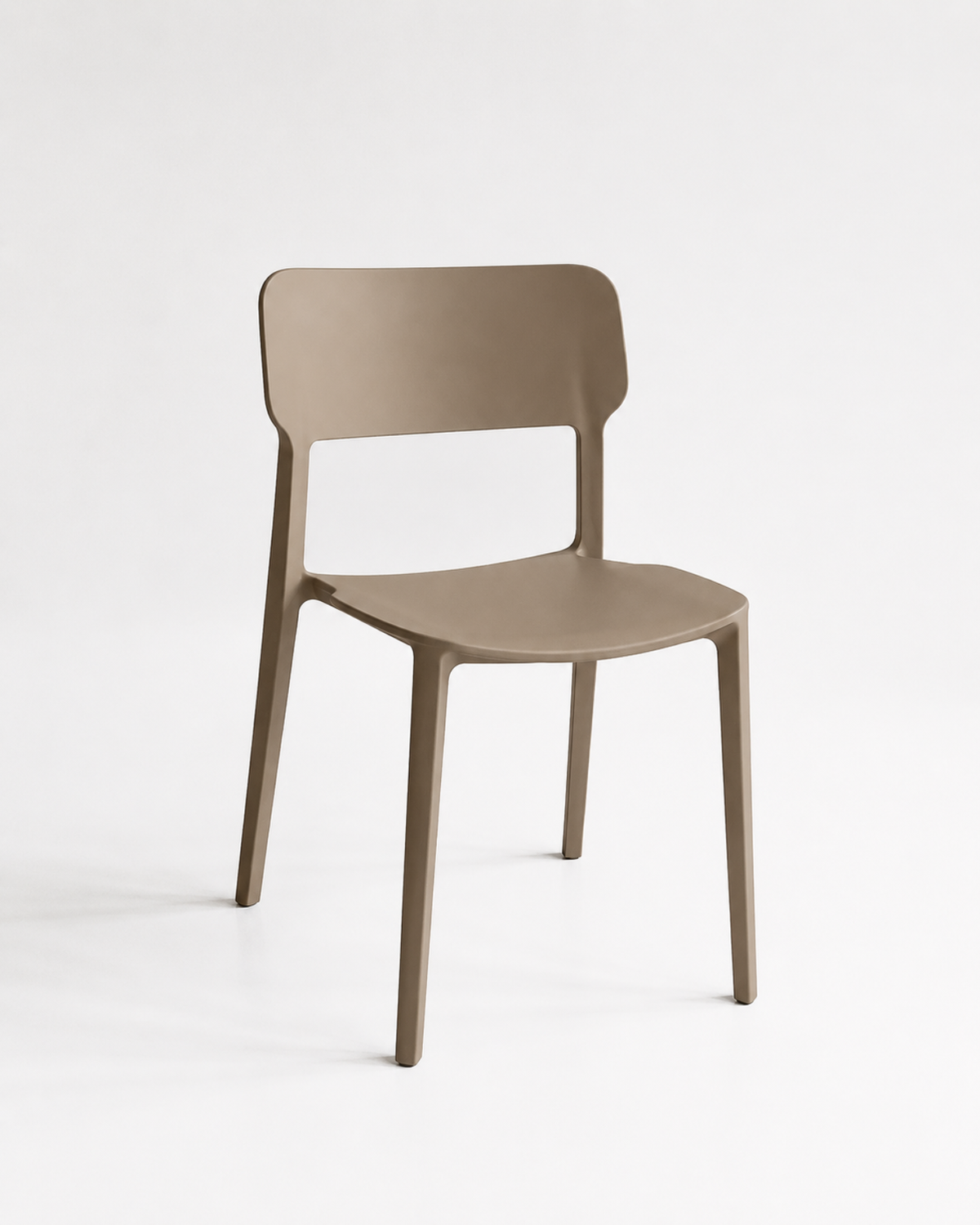 Alex Chair in driftwood, a stackable polypropylene dining chair shown at an angle