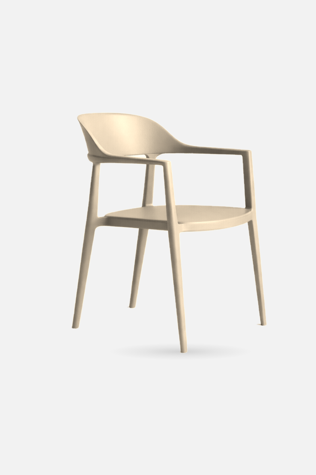 Arlo Chair in beige shown at an angle, a stackable dining chair