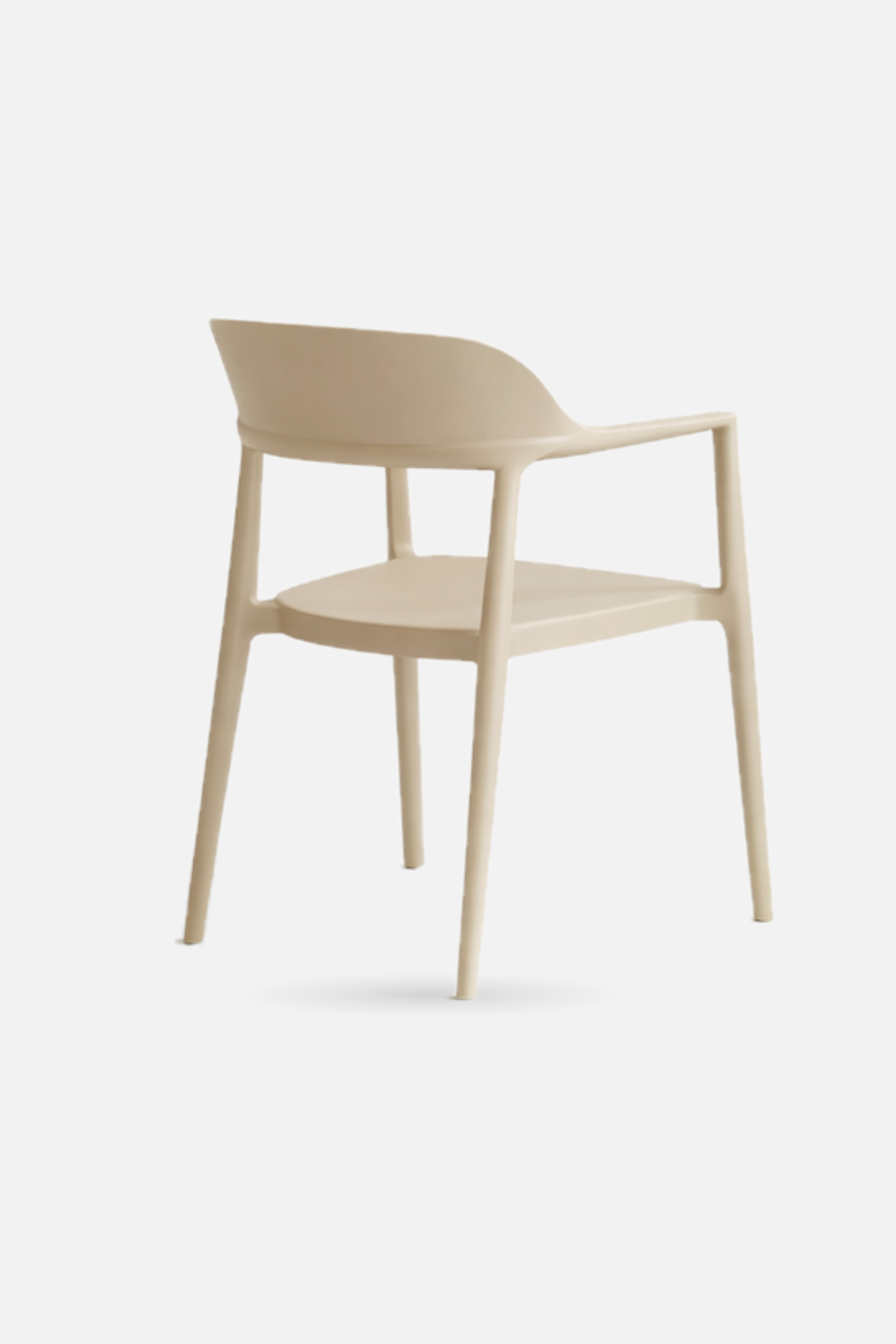 Arlo Chair in beige shown from the back, a stackable dining chair