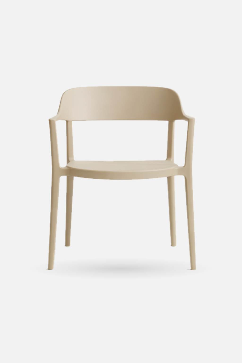 Arlo Chair in beige shown front-on, a stackable dining chair