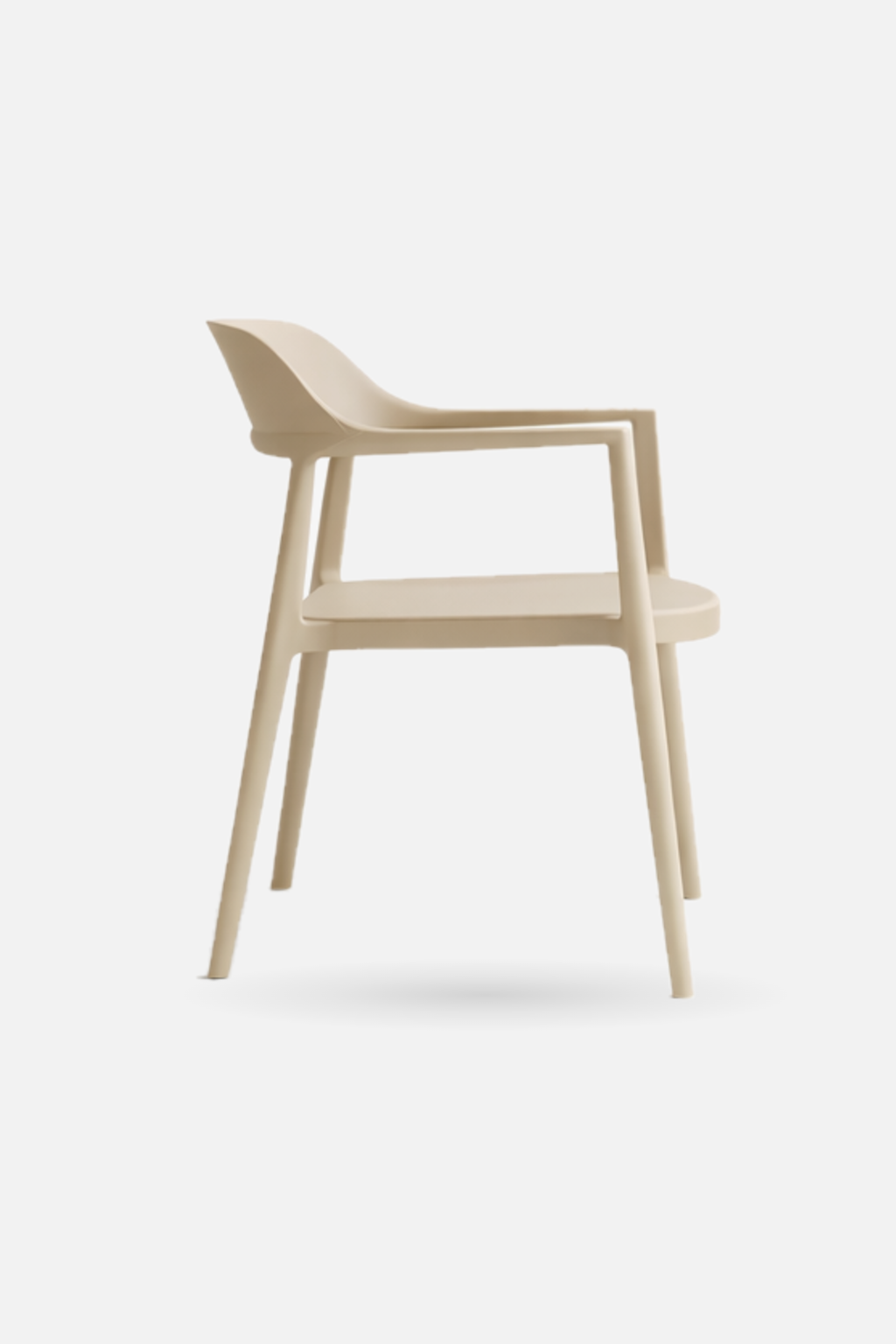 Arlo Chair in beige shown from the side, a stackable dining chair