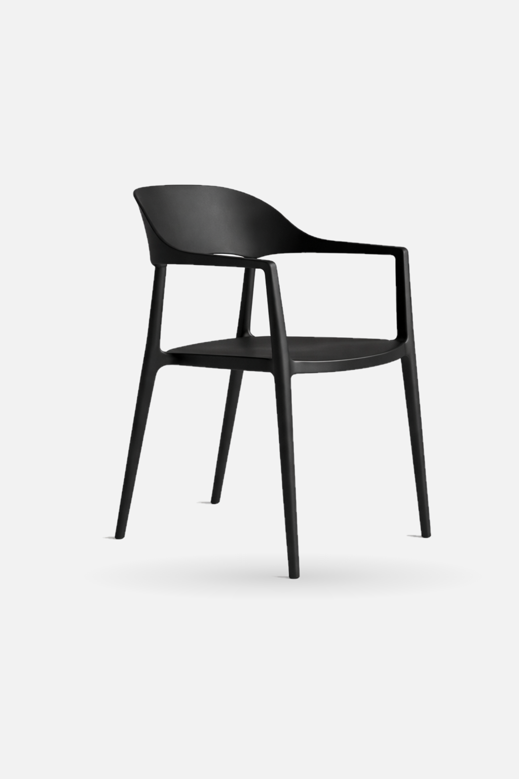 Arlo Chair in black shown at an angle, a stackable dining chair