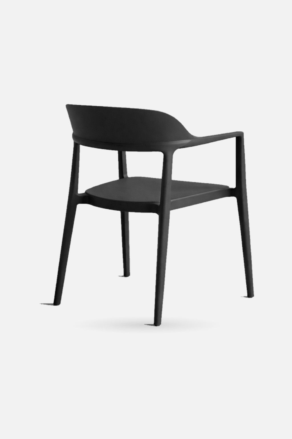Arlo Chair in black shown from the back, a stackable dining chair
