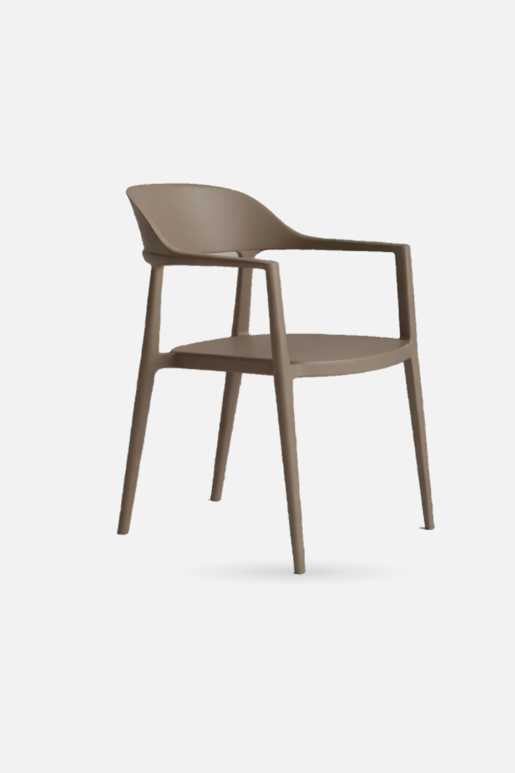 Arlo Chair in driftwood shown at an angle, a stackable dining chair