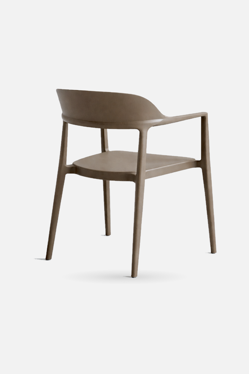 Arlo Chair in driftwood shown from the back, a stackable dining chair