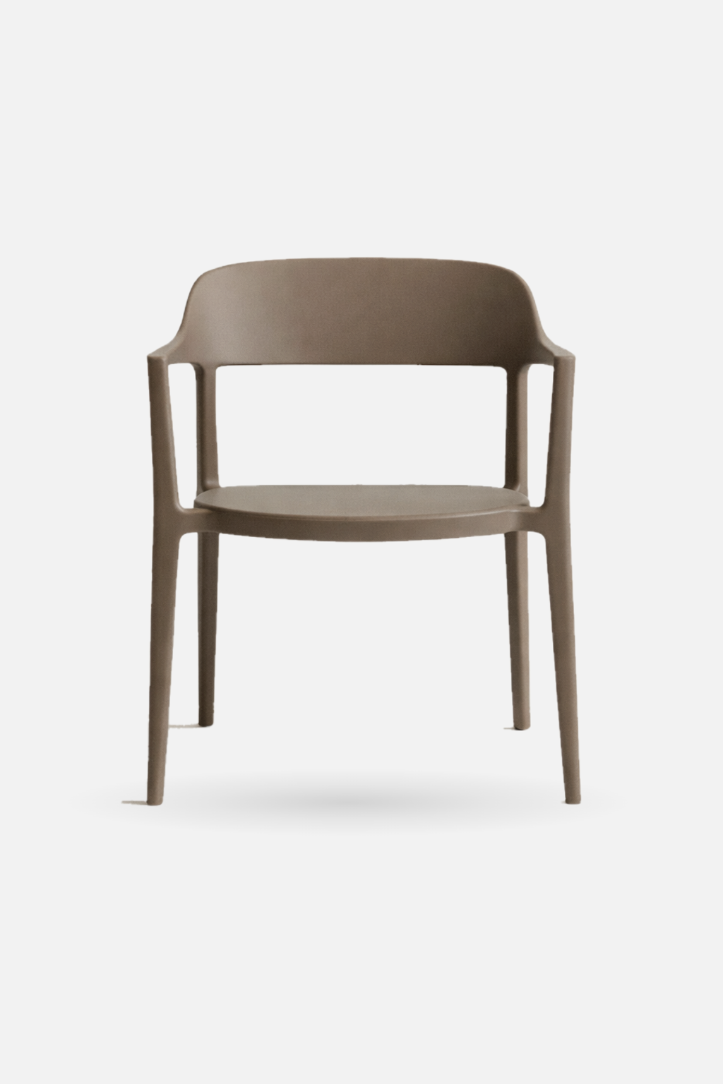 Arlo Chair in driftwood shown front-on, a stackable dining chair