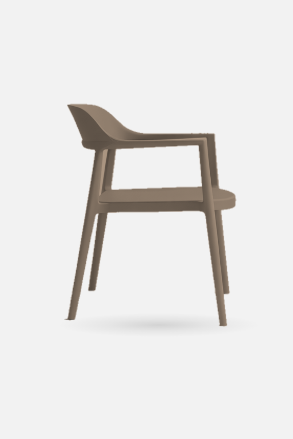 Arlo Chair in driftwood shown from the side, a stackable dining chair