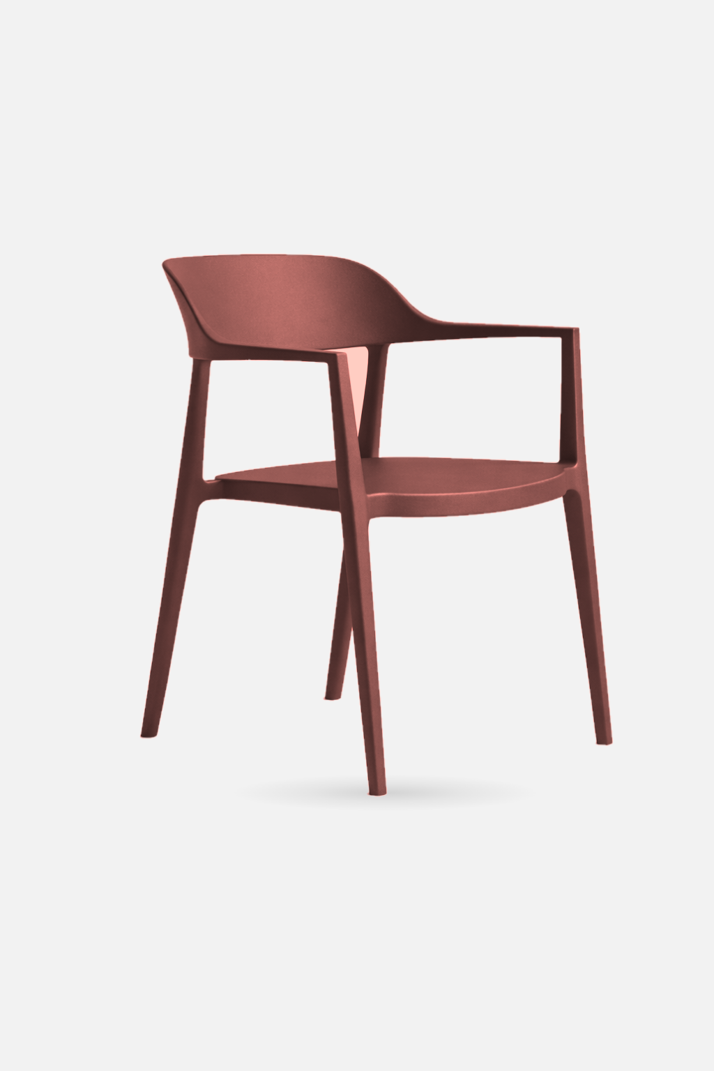Arlo Chair in russet shown at an angle, a stackable dining chair