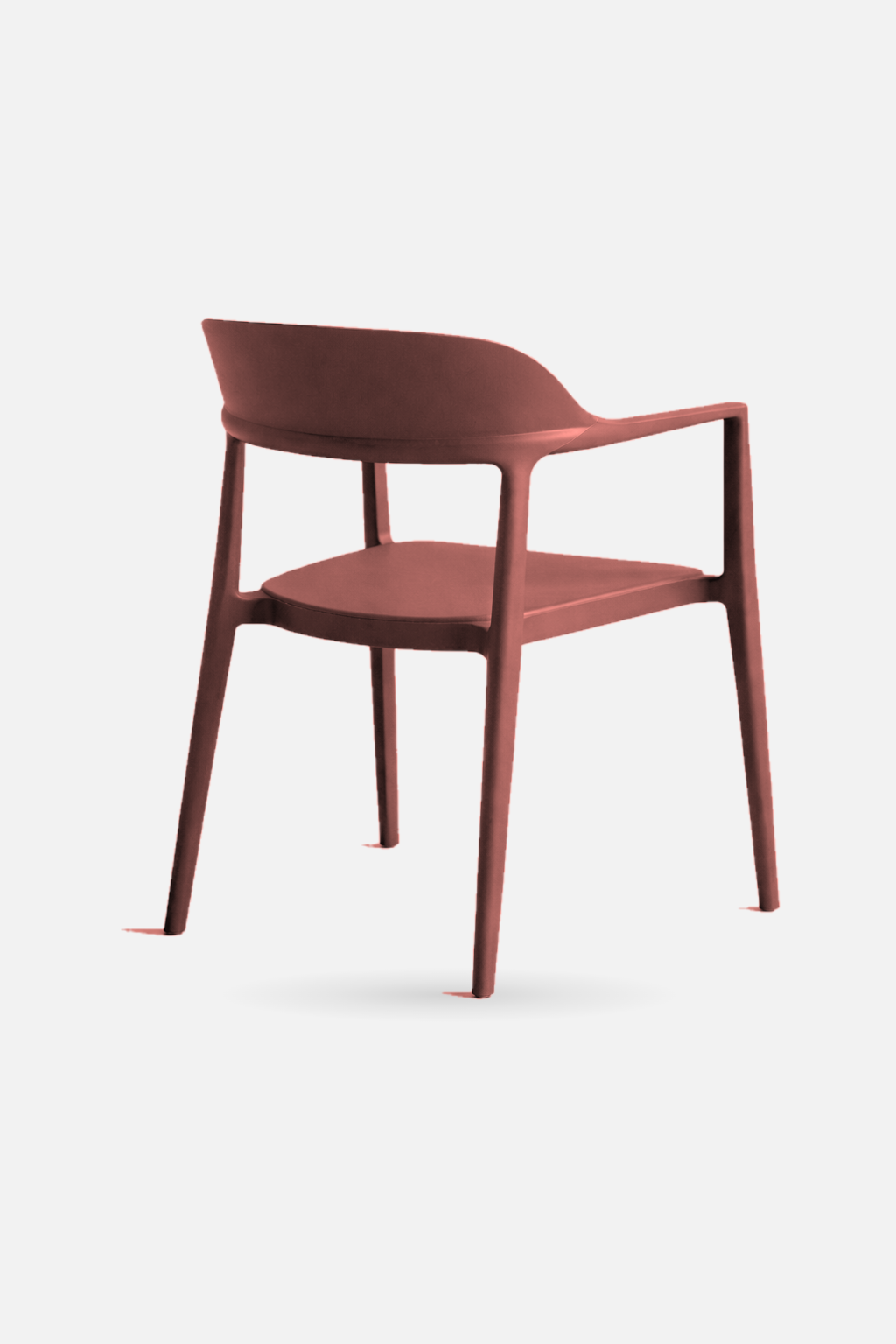 Arlo Chair in russet shown from the back, a stackable dining chair