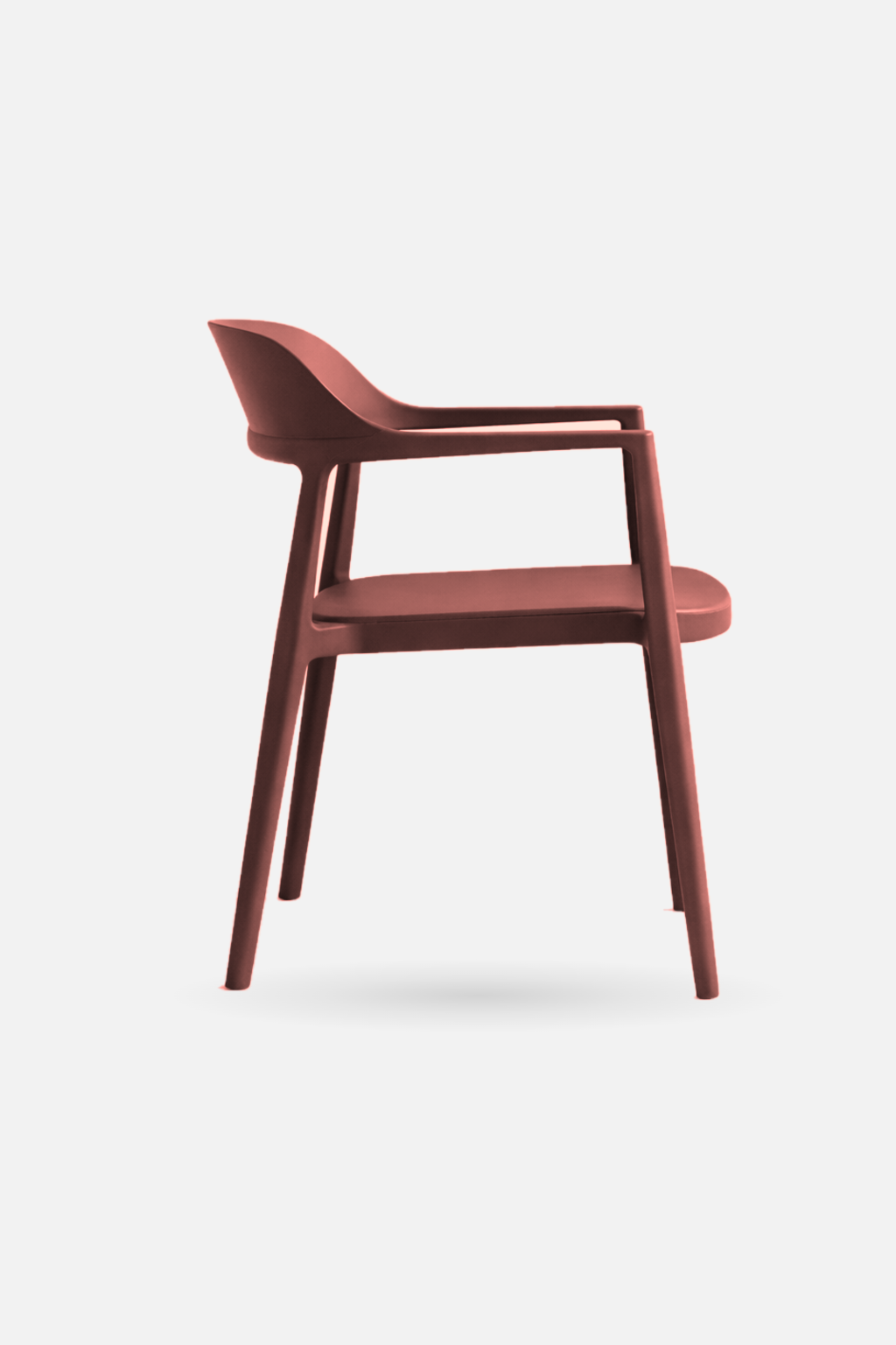 Arlo Chair in russet shown from the side, a stackable dining chair